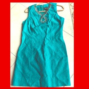 Laundry Shelli Segal dress Teal Blue embellished